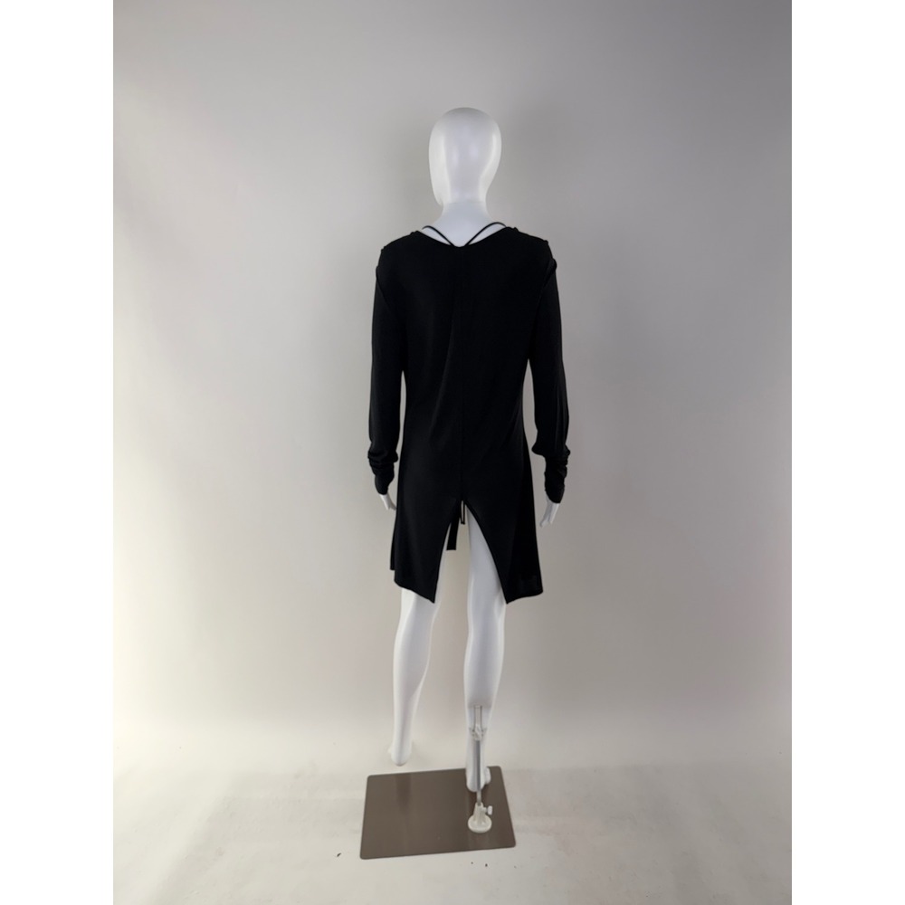 Black Ruched V Neck Long Sleeve Top Tunic Dress Made In China Size 12 - Picture 4 of 8